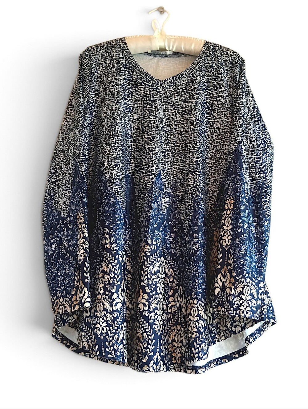 Navy Blue Western V-Neck Tunic Top Classic Bandana Print Boho Oversized Blouse